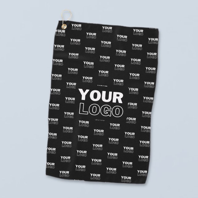 Your Logo & Background Repeating Logo | Black Golf Towel (Creator Uploaded)