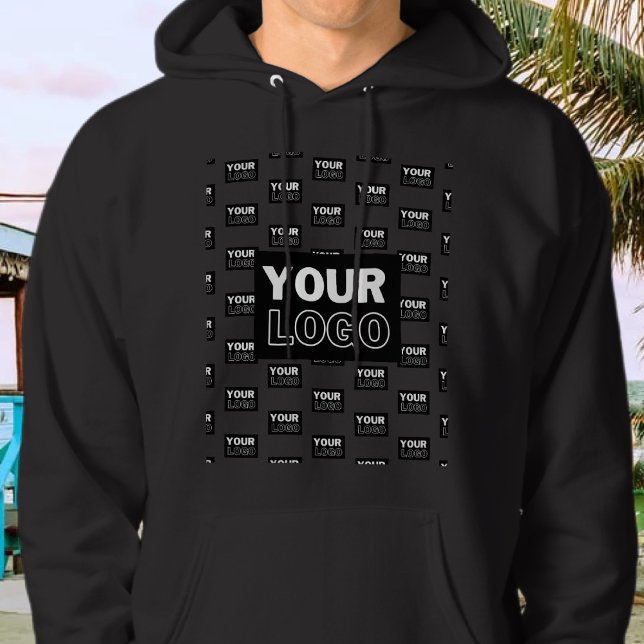Your Logo & Background Repeating Logo | Black Hoodie (Creator Uploaded)