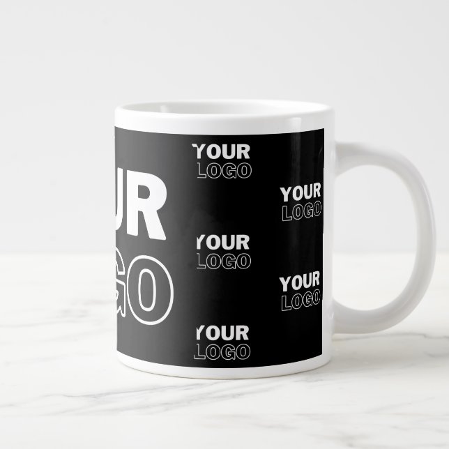 Your Logo & Background Repeating Logo | Black Large Coffee Mug (Right)