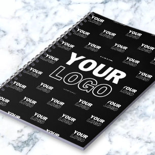 Your Logo & Background Repeating Logo   Black Notebook