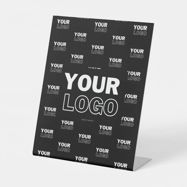 Your Logo & Background Repeating Logo | Black Pedestal Sign (Front)