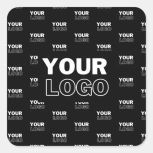 Your Logo & Background Repeating Logo   Black Square Sticker