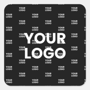 Your Logo & Background Repeating Logo   Black Square Sticker