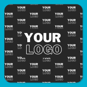 Your Logo & Background Repeating Logo   Black Square Sticker