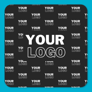 Your Logo & Background Repeating Logo | Black Square Sticker