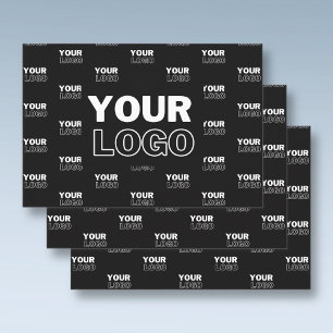 Your Logo & Background Repeating Logo   Black Wrapping Paper Sheet