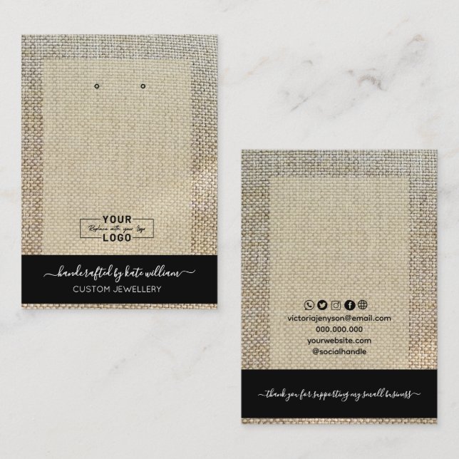 YOUR LOGO beige linen Display Card (Front/Back)