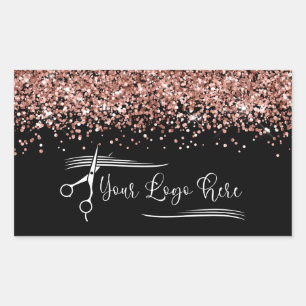 Your Logo Black and Rose Gold Glitter Glam Rectangular Sticker