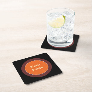 Your Logo  Black Brown   Square Paper Coaster