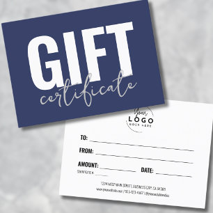 Your Logo Blue Business Gift Certificate