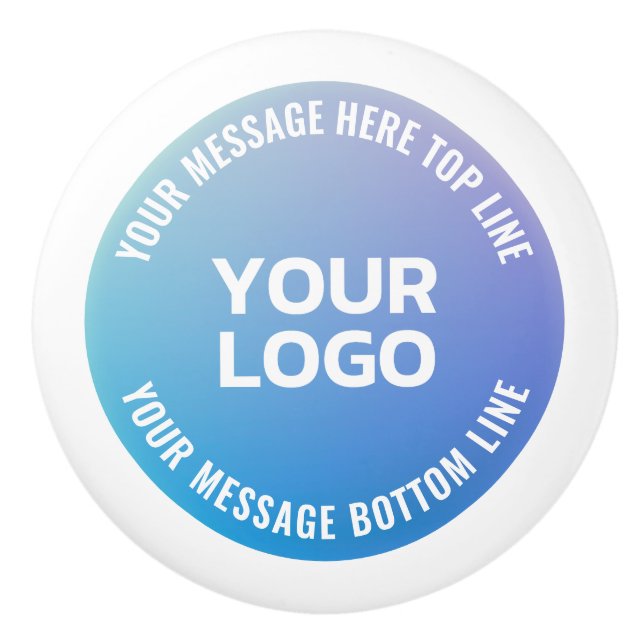 Your Logo | Blue to Purple Ombre & Circular Text Ceramic Knob (Front)