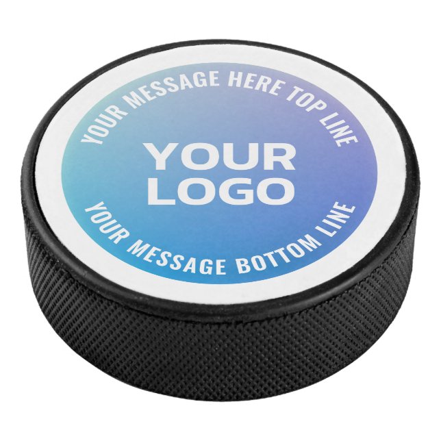 Your Logo | Blue to Purple Ombre & Circular Text Hockey Puck (3/4)