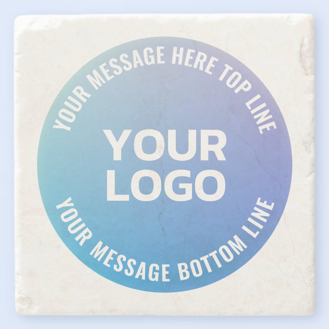 Your Logo | Blue to Purple Ombre & Circular Text Stone Coaster (Creator Uploaded)