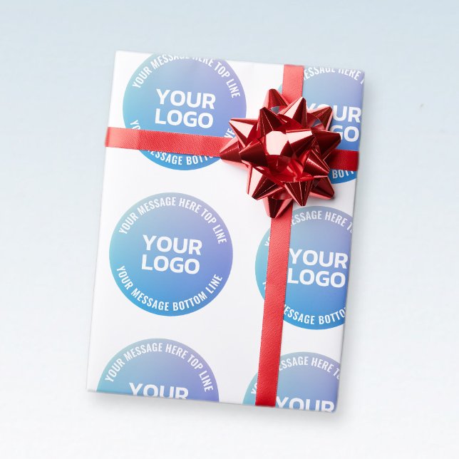 Your Logo | Blue to Purple Ombre & Circular Text Wrapping Paper (Creator Uploaded)