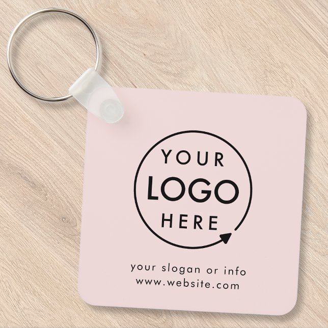 Your Logo | Blush Pink Business Corporate Modern Key Ring (Feminine company branded keychains for small business office keys, gifting & promotional swag.)