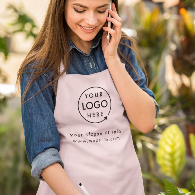 Your Logo | Blush Pink Modern Business Staff Apron (Feminine pink company branded aprons for your store or salon team apparel or employee brand uniform.)