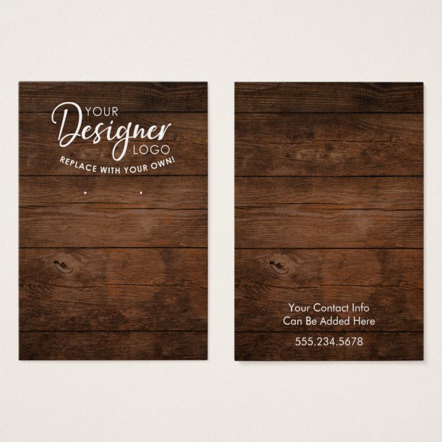 Your Logo Brown Rustic Wood Earring Holder Card (Front & Back)