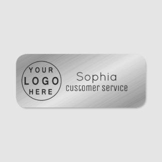 Your Logo Brushed Radial Metallic Silver Name Tag