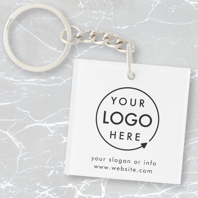 Your Logo | Business Corporate Modern Minimalist Key Ring (Minimal white company branded keychains for small business office keys, gifting & promotional swag.)