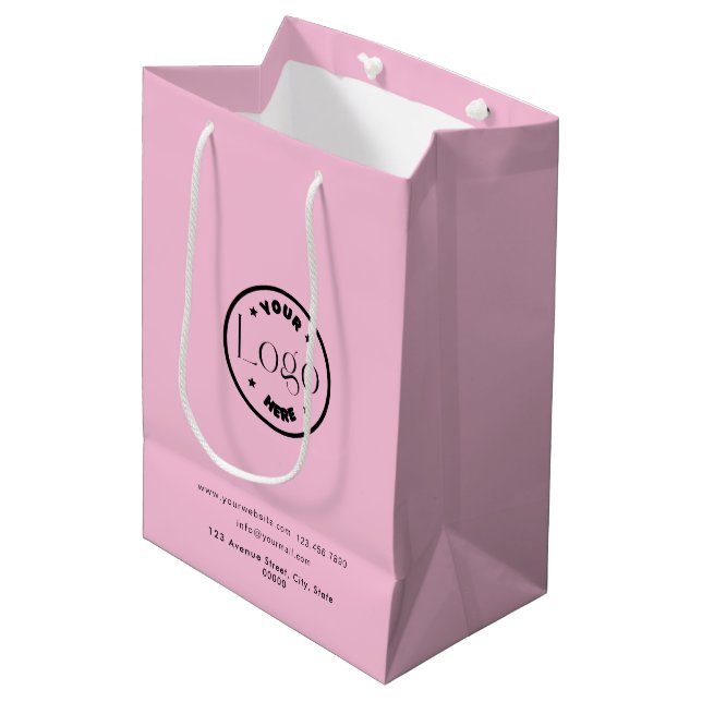 Your Logo Business Corporate Professional Pink Medium Gift Bag (Front Angled)