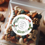 Your Logo Business Custom Holiday Christmas Classic Round Sticker<br><div class="desc">A beautiful watercolor greenery and red berry wreath frames your logo on this standout holiday sticker. The label tag has elegant typography,  and there is room to personalise.</div>