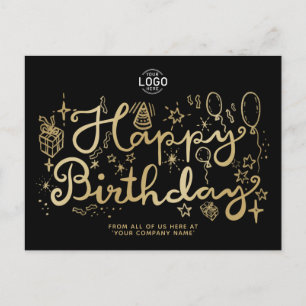 Your Logo Business Fun Doodle Gold Happy Birthday Holiday Postcard