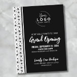 Your Logo Business Grand Opening Invitation Postcard<br><div class="desc">A fun but simple black and white invitation for a business grand opening or a brand or product launch party event. Add your own logo to the top to give it your branding. Cute black and white floral pattern on the side for a cute accent. You can change out all...</div>