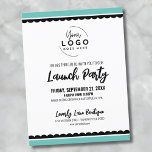 Your Logo Business Launch Party Postcard<br><div class="desc">A fun but simple black and white invitation for a business grand opening or a brand or product launch party event. Add your own logo to the top to give it your branding, and you can change out the teal or turquoise colouring to black or match your brand colours. You...</div>