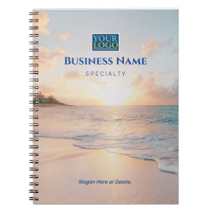 Your Logo, Business Name, Beach Sunset Notebook