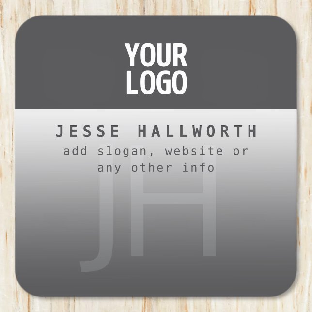 Your Logo, Business Name & Monogram  Square Paper Coaster (Creator Uploaded)