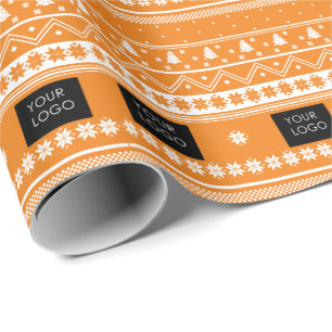 Your Logo Business Nordic Christmas Pattern Orange Wrapping Paper