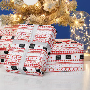 Your Logo Business Nordic Christmas Red White Wrapping Paper