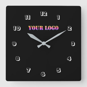 Your Logo Business Office Personalised Font Colour Square Wall Clock