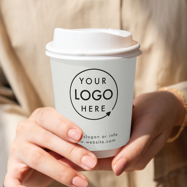 Your Logo | Business Professional Minimal Grey Paper Cups (A sleek silver gray branded business 8oz paper cup with optional lid, perfect for cafes and events)