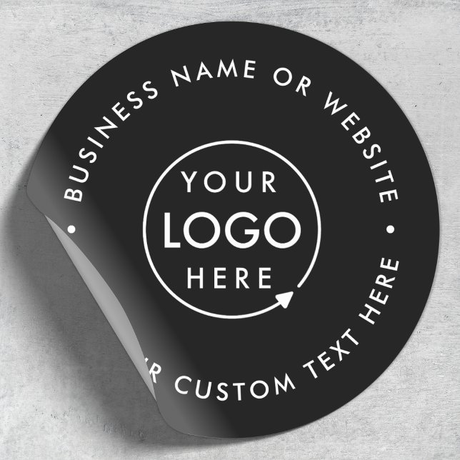 Your Logo Business Professional Modern Black Classic Round Sticker (Creator Uploaded)