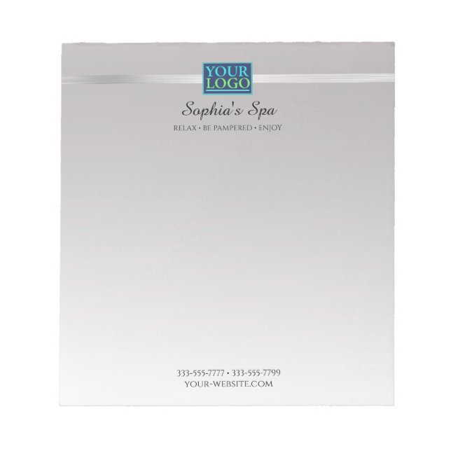 Your Logo, Business Promo Name & Info Silver Black Notepad (Front)