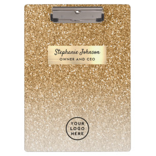 Your Logo Classic Gold Glitter Ombre Clipboard