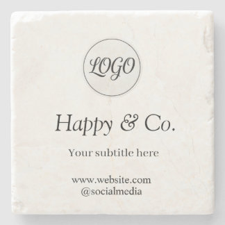 your logo company name subtitle website social stone coaster