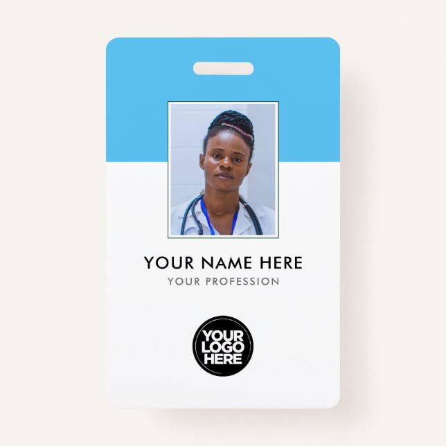 Your Logo Corporate Business Health Light Blue ID Badge (Front)