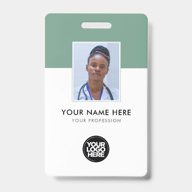 Your Logo Corporate Business Health Sage Green ID Badge (Front)