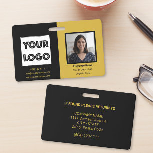 Your Logo Custom Business Gold Black Employee ID Badge