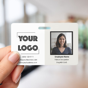Your Logo Custom Business White Grey Employee ID Badge