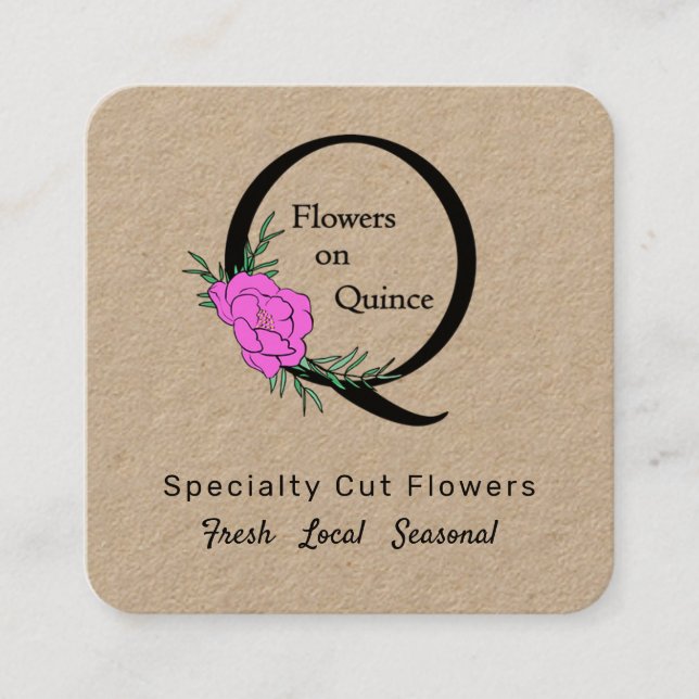 Your Logo Custom Modern Trendy Flower Farm Square Business Card (Front)