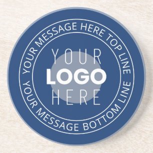 Your Logo & Customisable Circular Text   Navy Blue Coaster