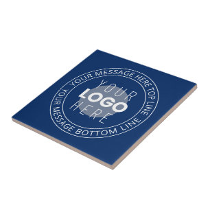 Your Logo & Customisable Circular Text   Navy Blue Tile