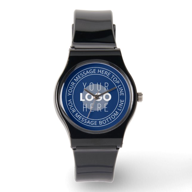 Your Logo & Customisable Circular Text | Navy Blue Watch (Front)