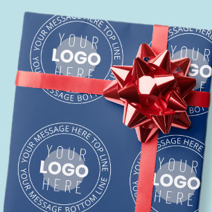 Your Logo & Customisable Circular Text Navy Blue Wrapping Paper