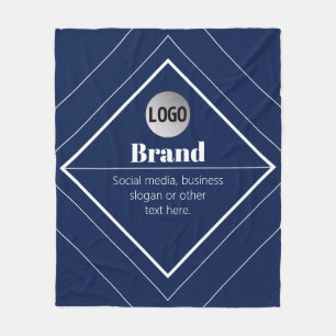Your Logo & Customisable Modern Design Navy Blue Fleece Blanket