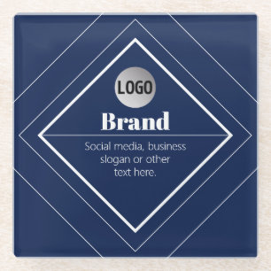 Your Logo & Customisable Modern Design   Navy Blue Glass Coaster
