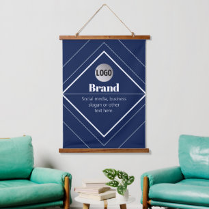 Your Logo & Customisable Modern Design Navy Blue Hanging Tapestry